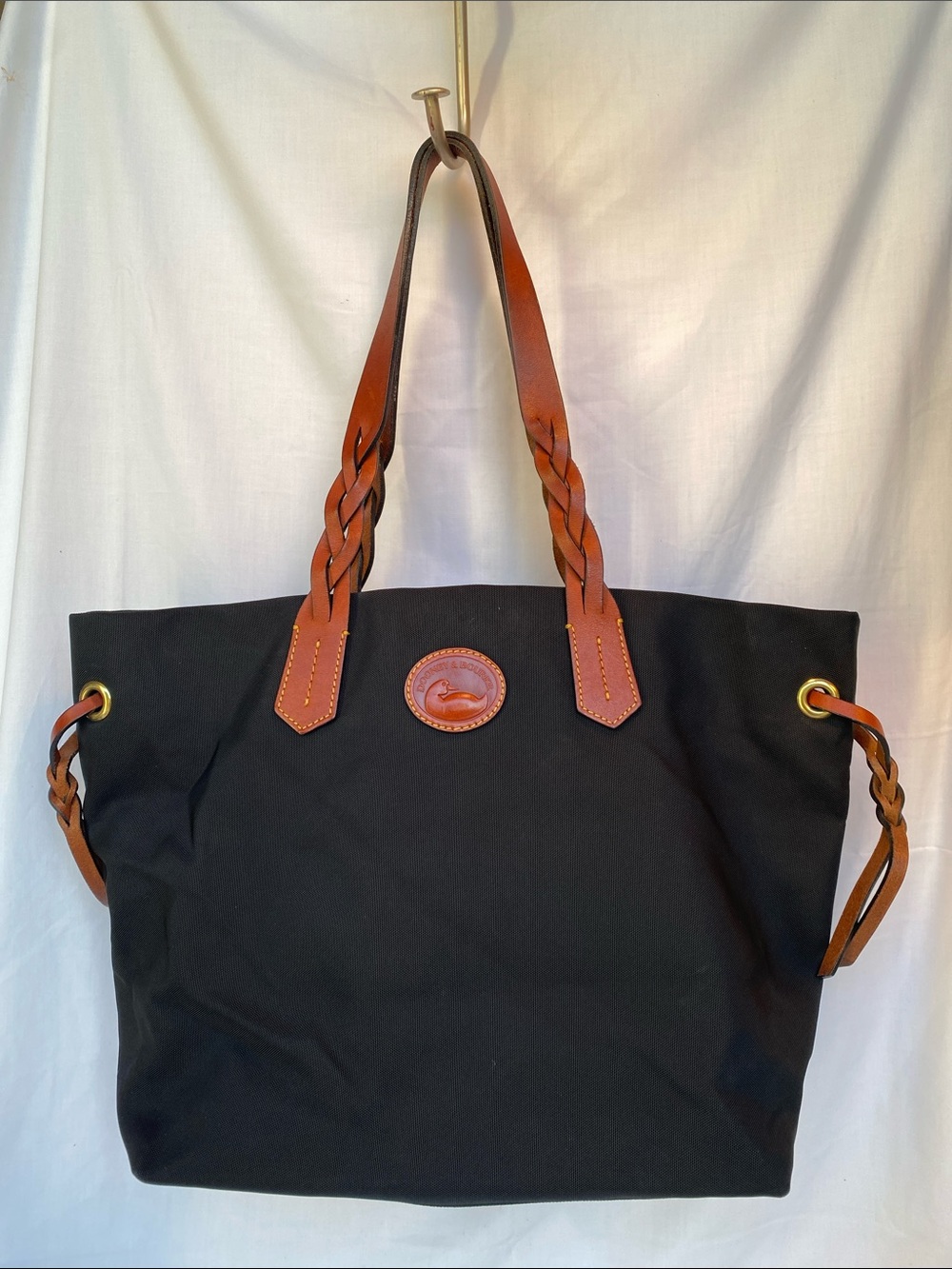 Dooney & Bourke Black Tote  Shopper Brown Braided Leather Handles